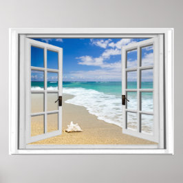 Póster Relajación de la ventana falsa con vistas al mar d