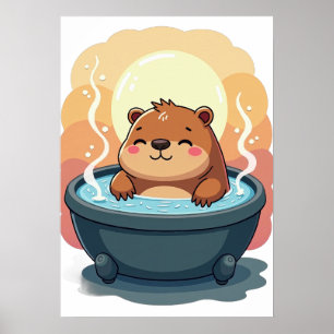 Póster Relajación en Bañera de Capibara Vibraciones Acoge
