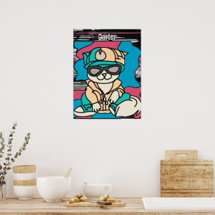 Póster Relajado Street Retro Cat   Divertido