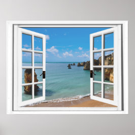 Póster Relajante ventana de Faux Beach Ocean View
