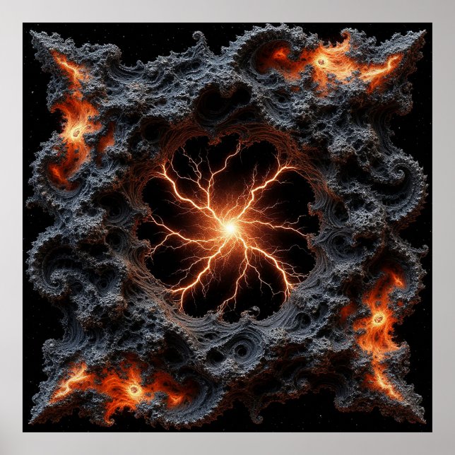 Póster Relámpago abstracto con detalles ardientes y textu (Frente)
