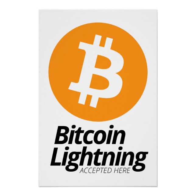 Póster Relámpago de Bitcoin aceptado aquí (Anverso)