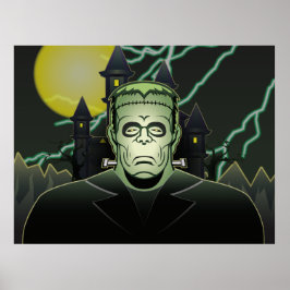 Póster Relámpago del castillo de Halloween de Frankenstei