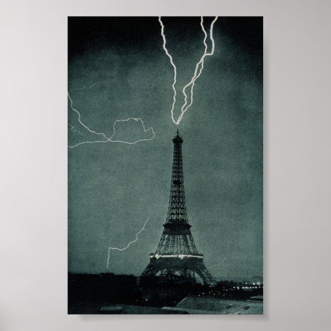 Póster Relámpago que impacta la Torre Eiffel (Frente)