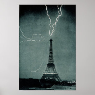 Póster Relámpago que impacta la Torre Eiffel, París Franc