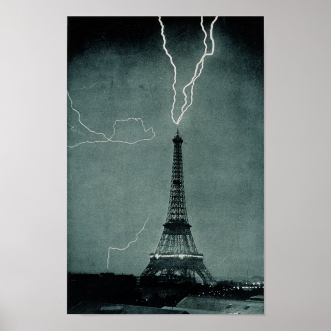 Póster Relámpago que impacta la Torre Eiffel, París Franc (Frente)