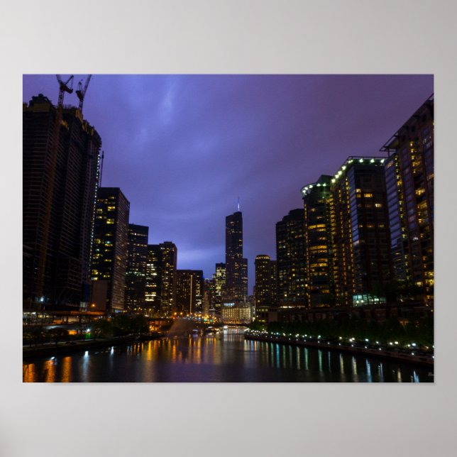 Póster Relámpago sobre el río Chicago (Frente)