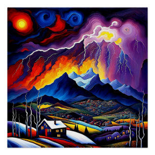 Póster Relámpago sobre las montañas 1