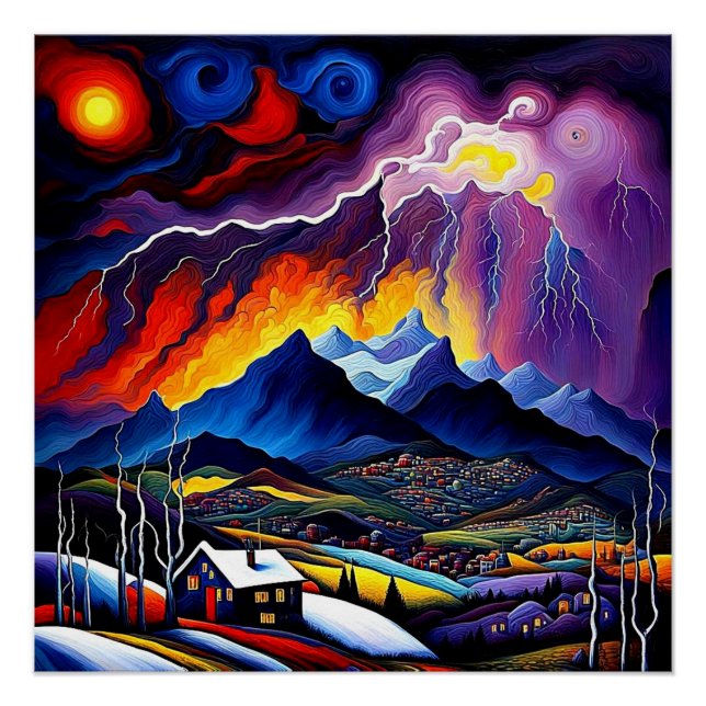 Póster Relámpago sobre las montañas 1 (Anverso)