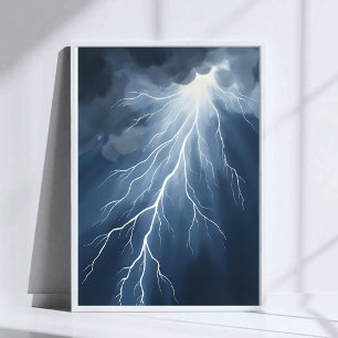 Póster Relámpagos Cielo Tormentoso Acuarela