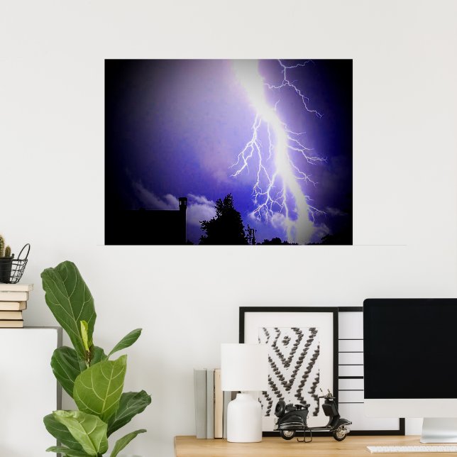 Póster Relámpagos en un cielo azul oscuro (Oficina en casa)