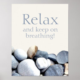 Póster Relax Keep Breathing Encouraging Quote Pebbles