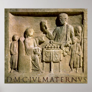 Póster Relief depicting a family meal