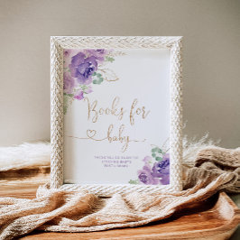 Póster Relieve metalizado de oro morado floral Libros par
