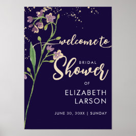 Póster Relieve metalizado dorado acuarela Flor silvestre