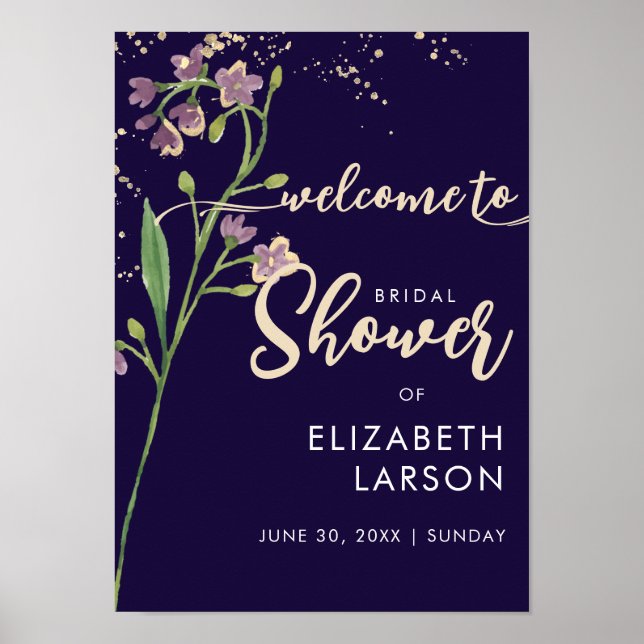 Póster Relieve metalizado dorado acuarela Flor silvestre  (Frente)