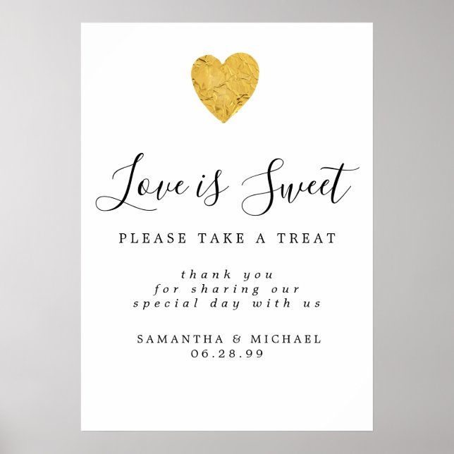 Póster Relieve metalizado dorado Amor es dulce Boda  Rótu (Frente)