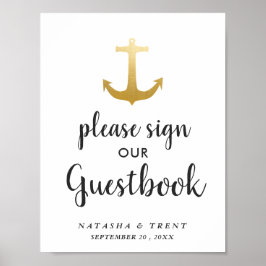 Póster Relieve metalizado dorado Anchor Nautical Faux | R
