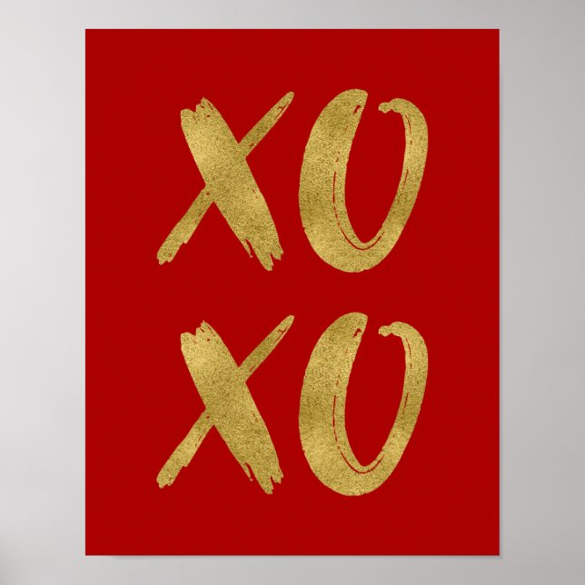 Póster Relieve metalizado dorado cepillado XOXO Rótulo Po (Frente)