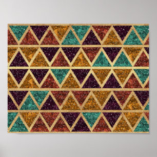 Póster Relieve metalizado dorado de triángulos de Purpuri