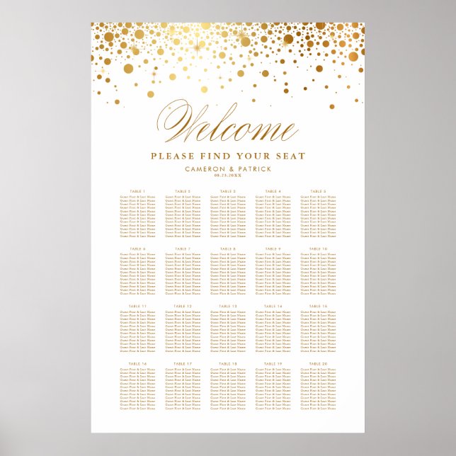 Póster Relieve metalizado dorado falso Confetti Boda blan (Frente)