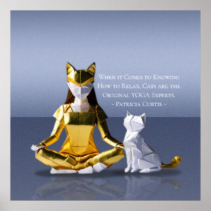 Póster Relieve metalizado dorado Origami Yoga Meditación