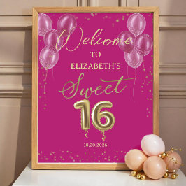 Póster Relieve metalizado dorado Sweet 16 Globos Signo de