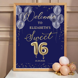 Póster Relieve metalizado dorado Sweet 16 Globos Signo de
