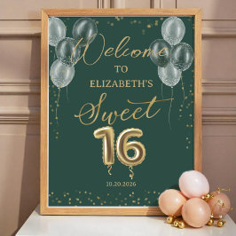 Póster Relieve metalizado dorado Sweet 16 Globos Signo de