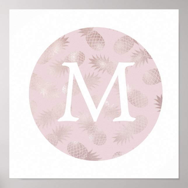 Póster Relieve metalizado lindo rosa oro piña monograma (Frente)