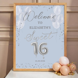 Póster Relieve metalizado plateado Sweet 16 Globos Signo 