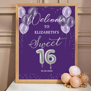 Póster Relieve metalizado plateado Sweet 16 Globos Signo