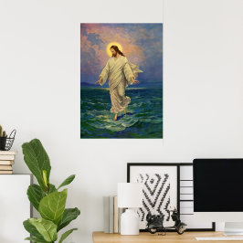 Póster Religión vintage, Jesucristo camina por el agua