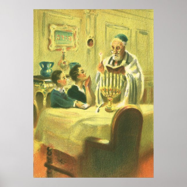 Póster Religión vintage, judaísmo, iluminar la menorah (Frente)