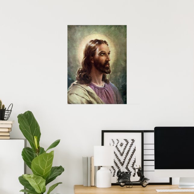 Póster Religioso vintage, retrato de Jesucristo con Halo (Oficina en casa)