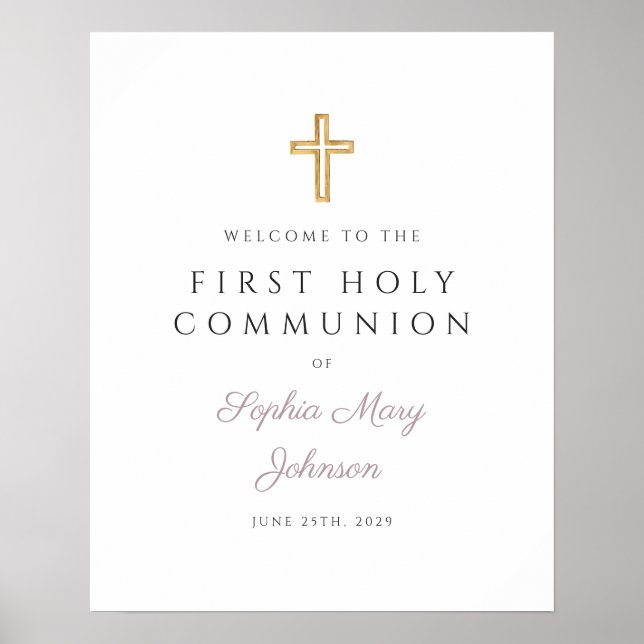 Póster Religious Mauve Girl First Communion Welcome  (Frente)