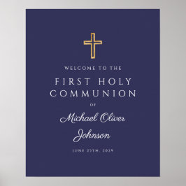 Póster Religious Navy Blue Boy First Communion Welcome 