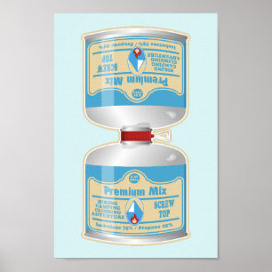 Póster Rellenando botes de gas para cocinas de campamento