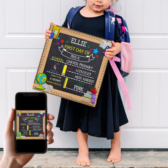 Póster Rellene el Rótulo en blanco para el primer día de  (Customized Sign for First Day of Preschool
)