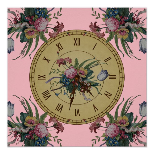 Póster Reloj Antiguo con Flores (Anverso)
