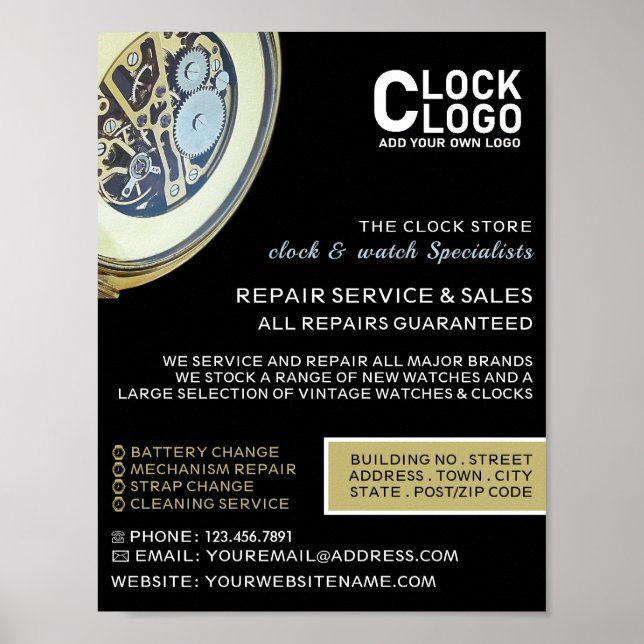 Póster Reloj antiguo, publicidad horóloga (Frente)