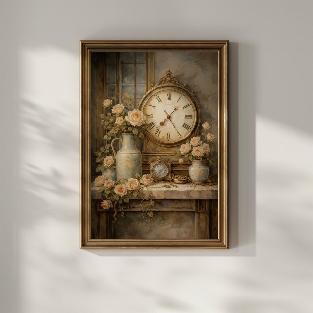 Póster Reloj Antiguo y Rosas (Subido por el creador)