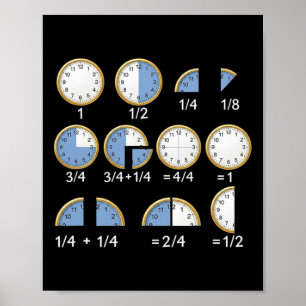 Póster Reloj Cara Matemáticas Fracción Ck Para Escuela Pr
