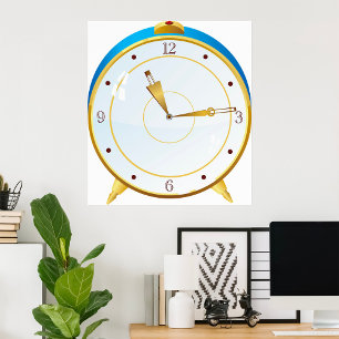 Póster Reloj de alarma de oro retro con reloj de tiempo d