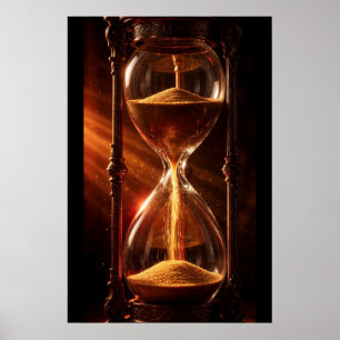 Póster Reloj de Arena Dorado — Esfera en Dunas del Desier