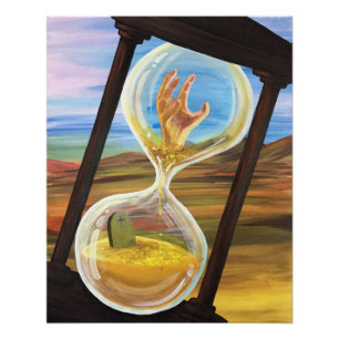 Póster Reloj de arena surrealista Memento Mori Desierto g