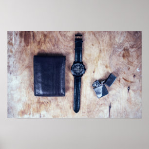Póster reloj de pulsera con monedero y encendedor