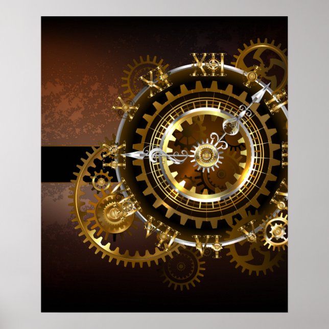 Póster Reloj de vapor con engranajes antiguos (Frente)