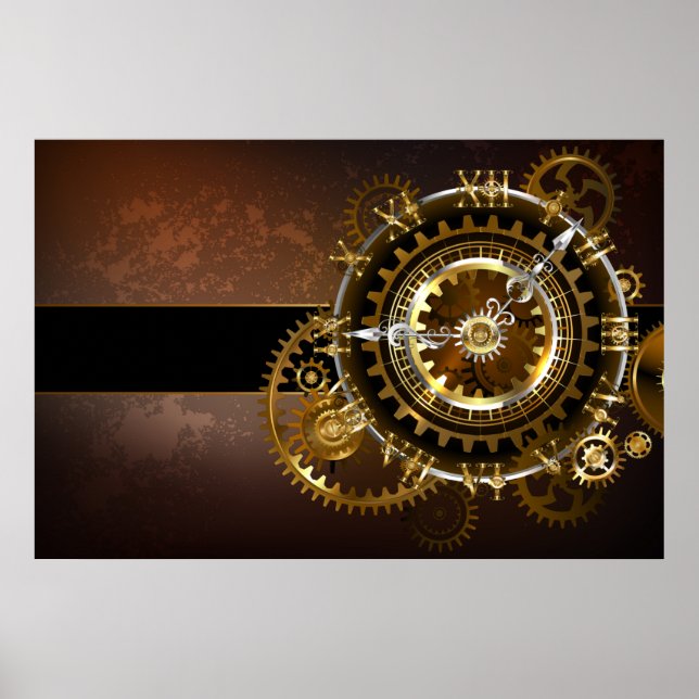 Póster Reloj de vapor con engranajes antiguos (Frente)