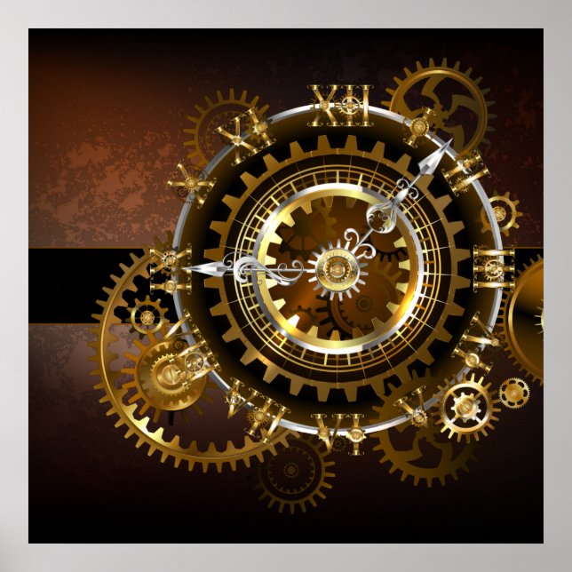Póster Reloj de vapor con engranajes antiguos (Frente)